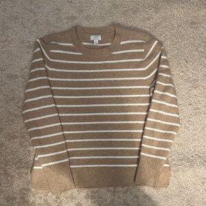 J. Crew Men's Brown and White Striped Crewneck Sweater